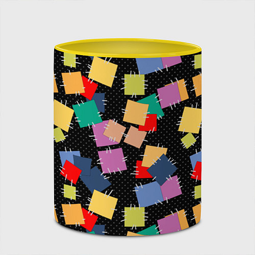 Кружка цветная Заплатки на черном фоне / 3D-Белый + желтый – фото 2