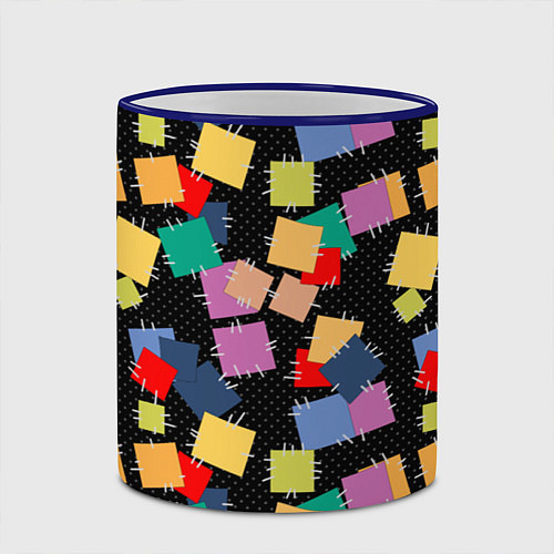Кружка цветная Заплатки на черном фоне / 3D-Синий кант – фото 2