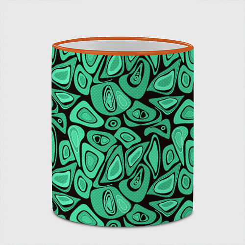 Кружка цветная Зеленый абстрактный узор / 3D-Оранжевый кант – фото 2
