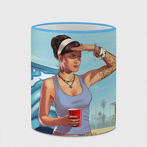 Кружка цветная Girl with coffee / 3D-Небесно-голубой кант – фото 2