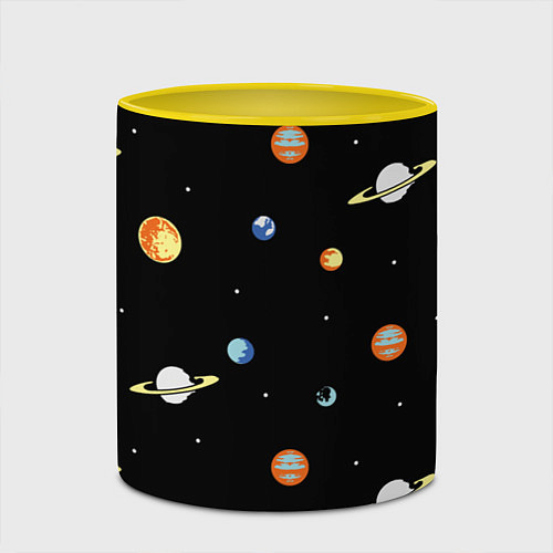 Кружка цветная Планеты в космосе / 3D-Белый + желтый – фото 2
