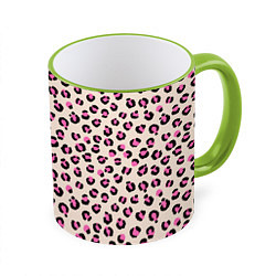 Кружка 3D Леопардовый принт розовый, цвет: 3D-светло-зеленый кант