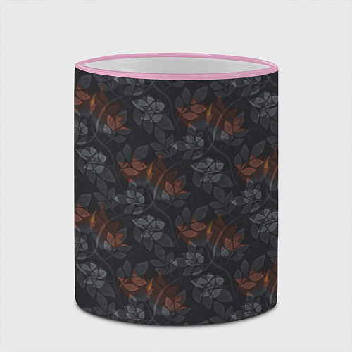 Кружка цветная Серо-коричневый цветочный узор / 3D-Розовый кант – фото 2
