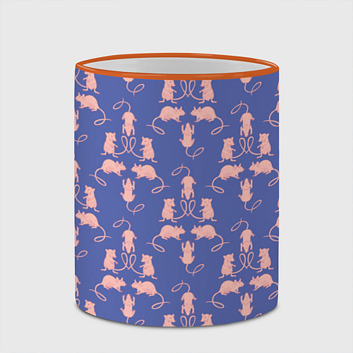 Кружка цветная Мыши паттерн / 3D-Оранжевый кант – фото 2