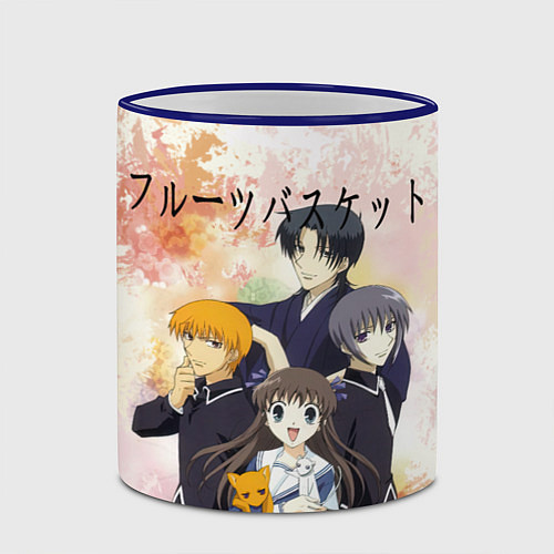 Кружка цветная Корзинка фруктов персонажи / 3D-Синий кант – фото 2