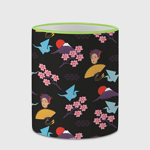Кружка цветная Япония паттерн / 3D-Светло-зеленый кант – фото 2