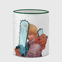 Кружка 3D Дэндзи, Почита и бензопила, цвет: 3D-зеленый кант — фото 2