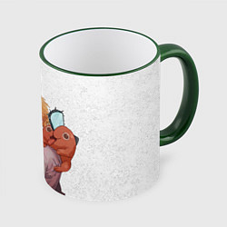 Кружка 3D Дэндзи, Почита и бензопила, цвет: 3D-зеленый кант