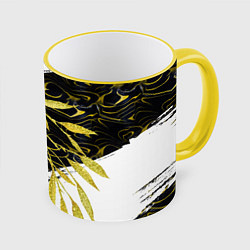 Кружка 3D Абстракция с золотыми листьями, цвет: 3D-желтый кант
