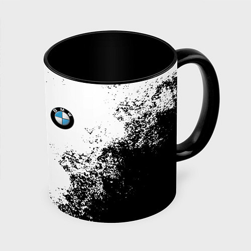 Кружка цветная BMW БМВ РАЗРЕЗАННОЕ ЛОГО / 3D-Белый + черный – фото 1