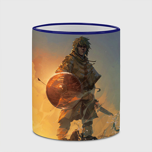 Кружка цветная Винланд стоит на скале сага / 3D-Синий кант – фото 2