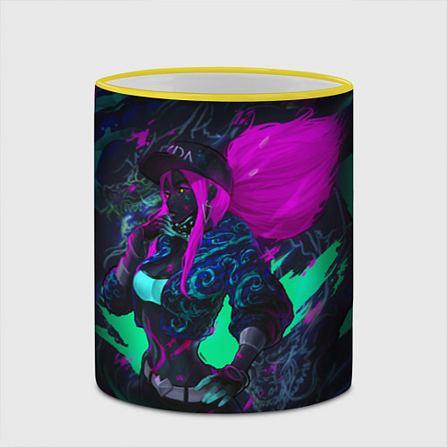 Кружка цветная KDA AKALI NEON АКАЛИ НЕОН LEAGUE OF LEGENDS / 3D-Желтый кант – фото 2
