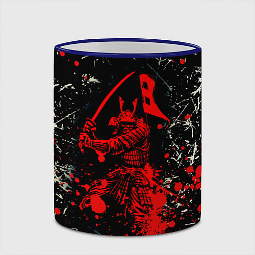 Кружка цветная Красный Японский Самурай Samurai / 3D-Синий кант – фото 2