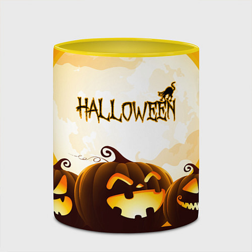 Кружка цветная HALLOWEEN ХЭЛЛОУИН ТЫКВЫ / 3D-Белый + желтый – фото 2