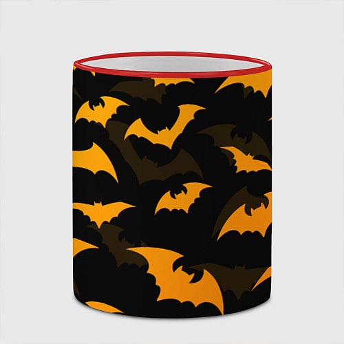 Кружка цветная ЛЕТУЧИЕ МЫШИ НОЧЬ ХЕЛЛОУИН HALLOWEEN NIGHT BATS / 3D-Красный кант – фото 2