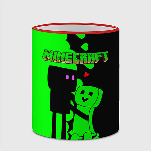 Кружка цветная Любовь Эндермена и Крипера Майнкрафт / 3D-Красный кант – фото 2