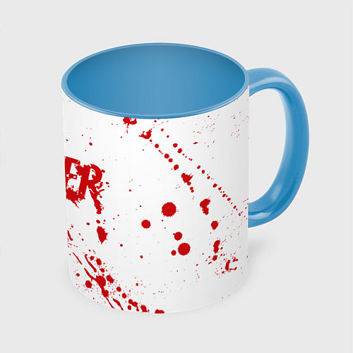 Кружка цветная Dexter logo Декстер брызги крови / 3D-Белый + небесно-голубой – фото 1