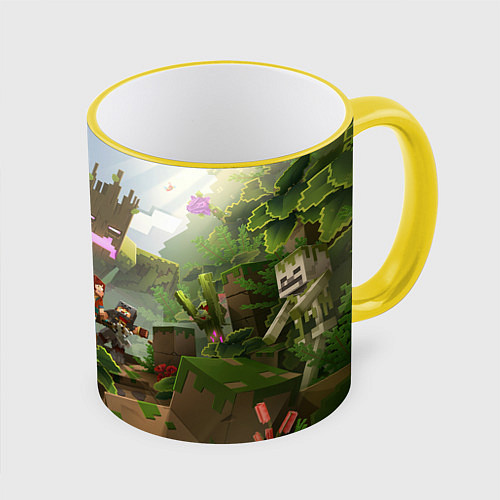 Кружка цветная МАЙНКРАФТ ГЕРОИ ПРОТИВ ЗЛА / 3D-Желтый кант – фото 1
