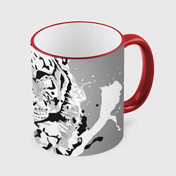 Кружка 3D Белый снежный тигр, цвет: 3D-красный кант