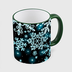 Кружка 3D Космические снежинки, цвет: 3D-зеленый кант