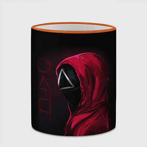 Кружка цветная ИГРА В КАЛЬМАРА, СТРАЖ ТРЕУГОЛЬНИК, ФИГУРЫ ИГРЫ / 3D-Оранжевый кант – фото 2