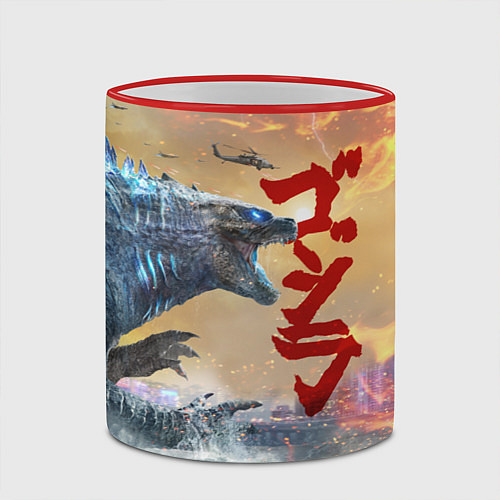 Кружка цветная ГОДЗИЛЛА АТАКУЕТ! / 3D-Красный кант – фото 2