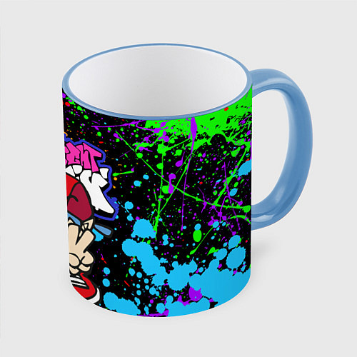 Кружка цветная FRIDAY NIGHT FUNKIN БРЫЗГИ КРАСОК, ГЕРОЙ / 3D-Небесно-голубой кант – фото 1