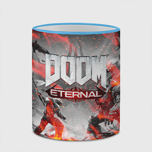 Кружка цветная DOOM ETERNAL ДУМ ПАЛАЧ РОКА В ОГНЕ / 3D-Небесно-голубой кант – фото 2