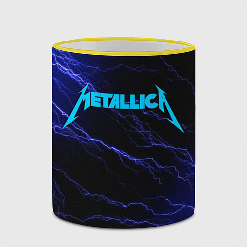 Кружка цветная METALLICA BLUE FLASH МЕТАЛЛИКА СИНИЕ МОЛНИИ / 3D-Желтый кант – фото 2