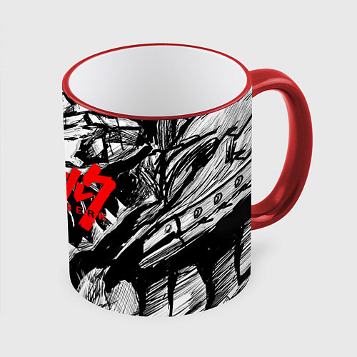 Кружка цветная БЕРСЕРК РИСУНОК BERSERK / 3D-Красный кант – фото 1