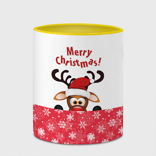 Кружка цветная Оленёнок Merry Christmas / 3D-Белый + желтый – фото 2