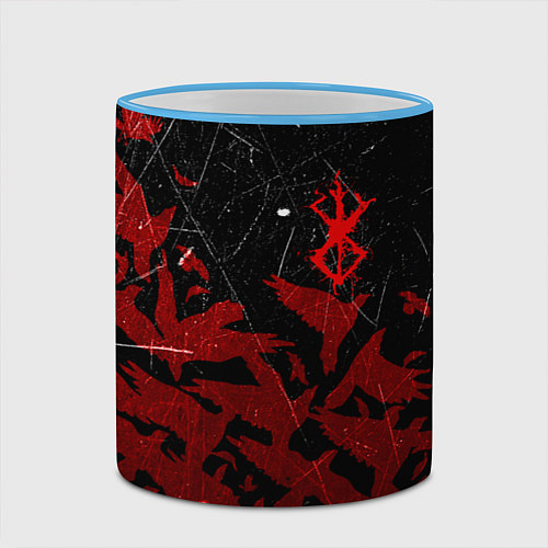 Кружка цветная БЕРСЕРК КЛЕЙМО ЛОГО СТАЯ ВОРОН, RED CROW / 3D-Небесно-голубой кант – фото 2