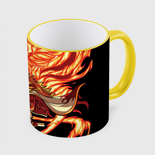 Кружка цветная Пламенный столб Ренгоку Кенджуро / 3D-Желтый кант – фото 1