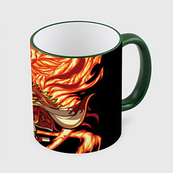 Кружка 3D Пламенный столб Ренгоку Кенджуро, цвет: 3D-зеленый кант