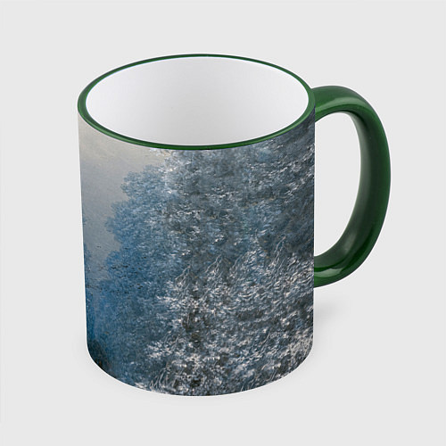 Кружка цветная Зимний пейзаж картина маслом / 3D-Зеленый кант – фото 1