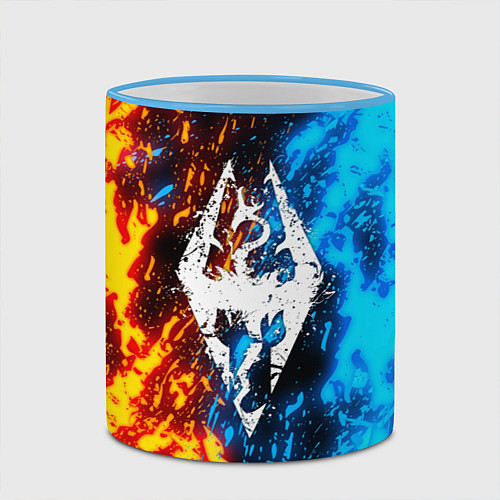 Кружка цветная TES SKYRIM BATTLE FIRE БИТВА ОГНЕЙ / 3D-Небесно-голубой кант – фото 2