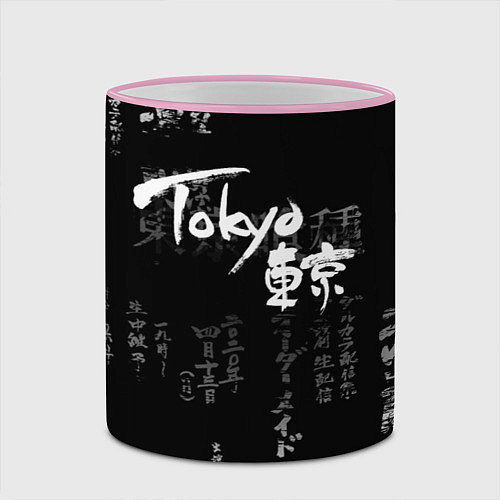 Кружка цветная Токио Надпись Иероглифы Япония Tokyo / 3D-Розовый кант – фото 2