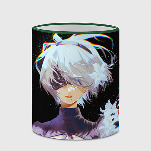 Кружка цветная Венецианская девушка Nier automata 2b / 3D-Зеленый кант – фото 2