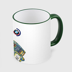Кружка 3D Бэха в стиле поп-арт, цвет: 3D-зеленый кант