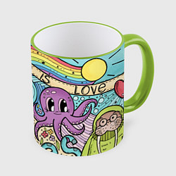 Кружка 3D All you need is The Beatles, цвет: 3D-светло-зеленый кант