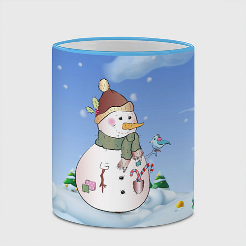 Кружка цветная Веселый Снеговичок / 3D-Небесно-голубой кант – фото 2