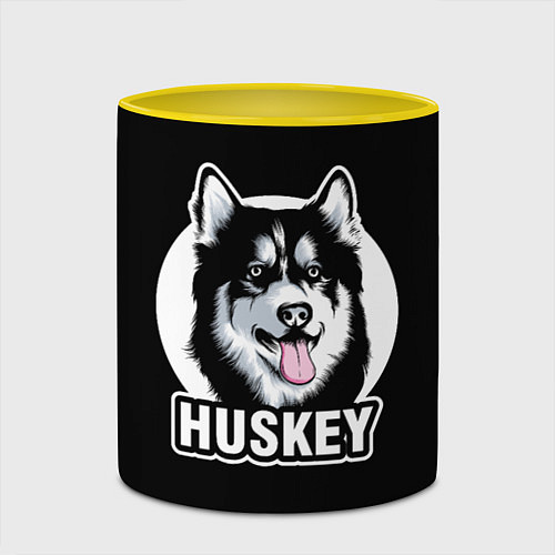 Кружка цветная Собака Хаски Husky / 3D-Белый + желтый – фото 2