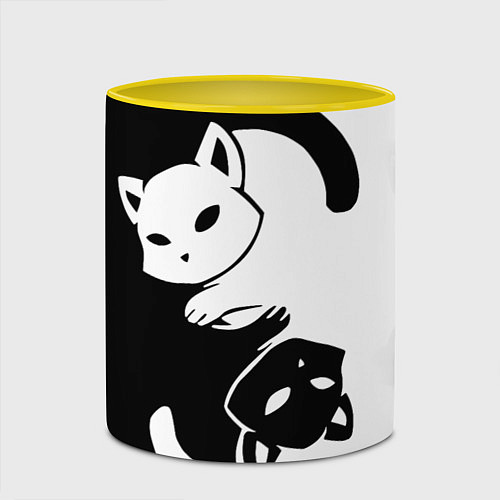 Кружка цветная Черный и белый кот кувыркаются / 3D-Белый + желтый – фото 2