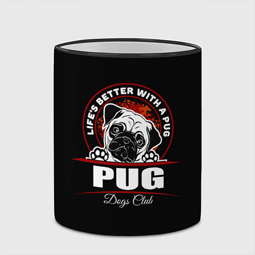 Кружка цветная Мопс Pug / 3D-Черный кант – фото 2