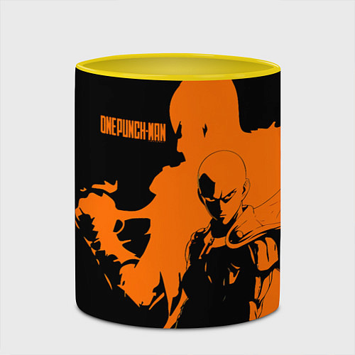 Кружка цветная Сайтама образ в силуэте One Punch-Man / 3D-Белый + желтый – фото 2