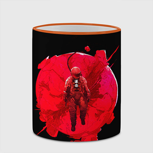 Кружка цветная Космонавт на кровавой луне / 3D-Оранжевый кант – фото 2