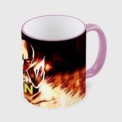 Кружка 3D Огненный Сайтама One Punch-Man, цвет: 3D-розовый кант