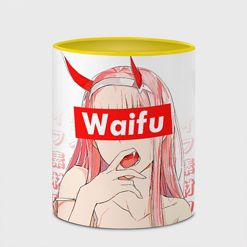 Кружка цветная Waifu -02 Darling in the Franxx / 3D-Белый + желтый – фото 2