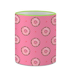 Кружка 3D Розовые пончики паттерн, цвет: 3D-светло-зеленый кант — фото 2