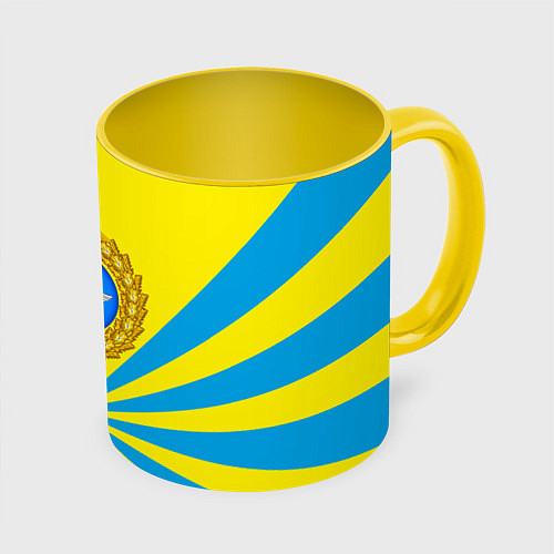 Кружка цветная Большая эмблема ВВС РФ / 3D-Белый + желтый – фото 1